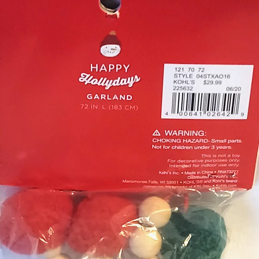St Nicholas Square Happy Hollydays Beaded PomPom Garland 72